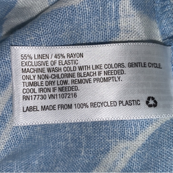 A NEW DAY LINEN BLEND RUFFLE SLEEVE FLORAL BLUE AND WHITE ALINE DRESS - Picture 4 of 8